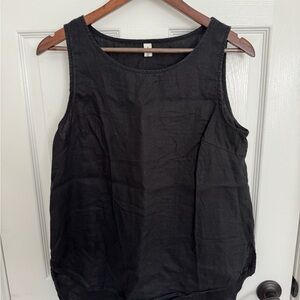 Women's Black Sleeveless Linen Shell Top